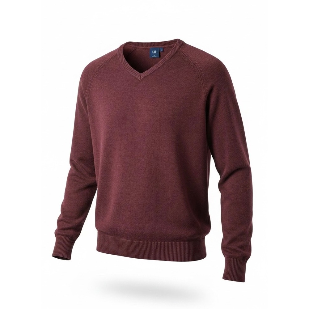 Vintage Y2K Gap Mens V-Neck Sweater Burgundy Cotton Wool Men L Fall Academia